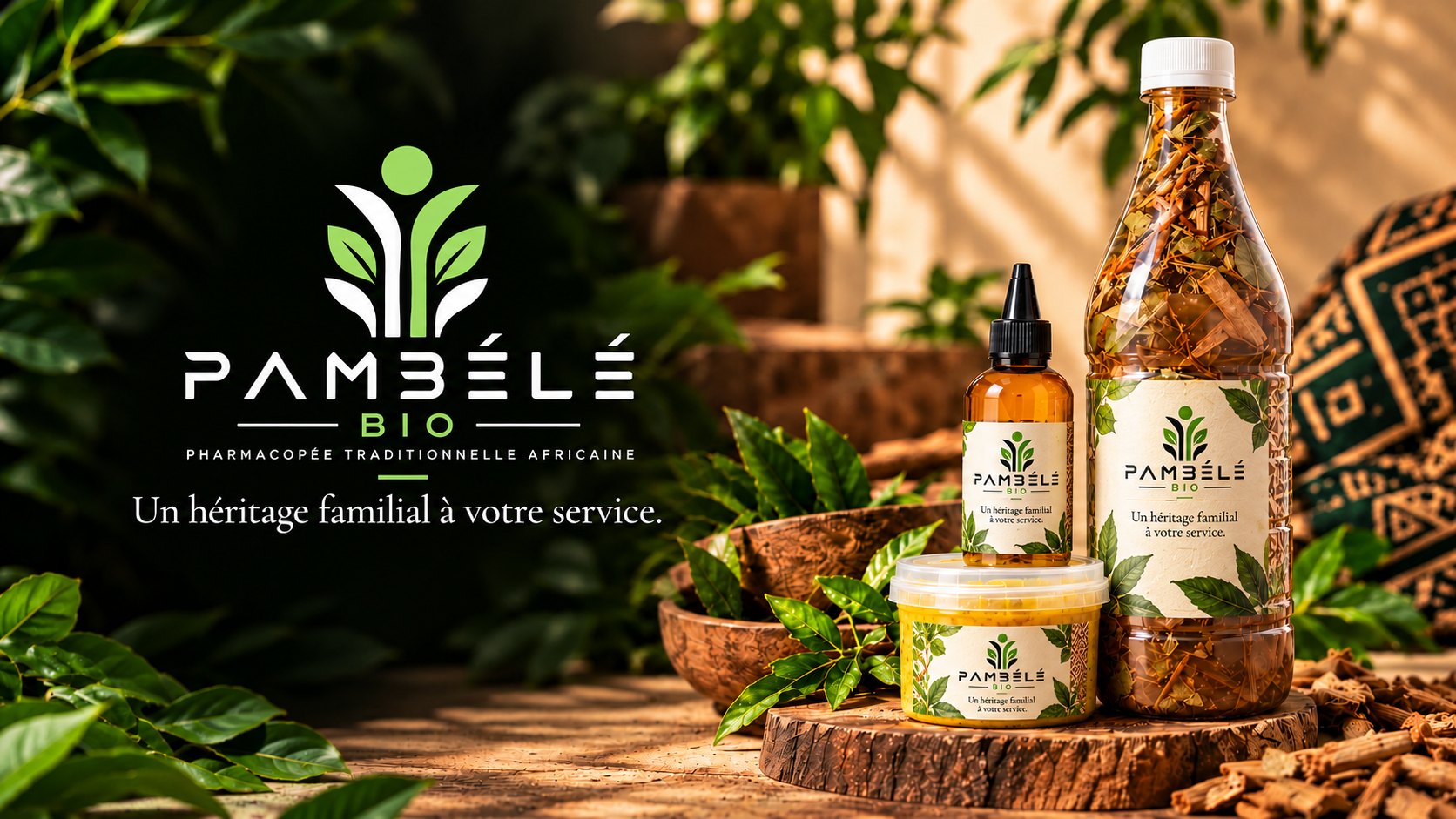 Pambélé Bio, pharmacopée traditionnelle africaine : un héritage familial à votre service. Kit de racines, huile et crème.